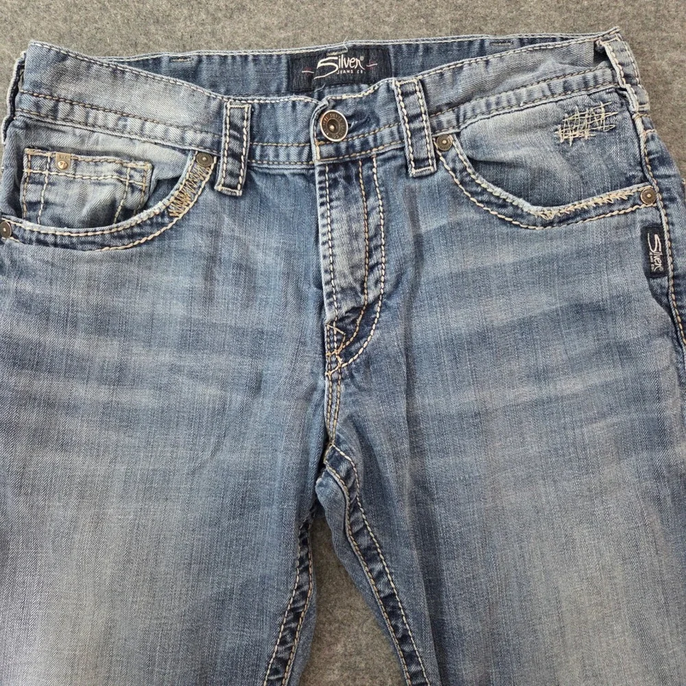 Silver Jeans Zac Mens 34x32 Light Wash Relaxed Straight Denim Jeans Distressed